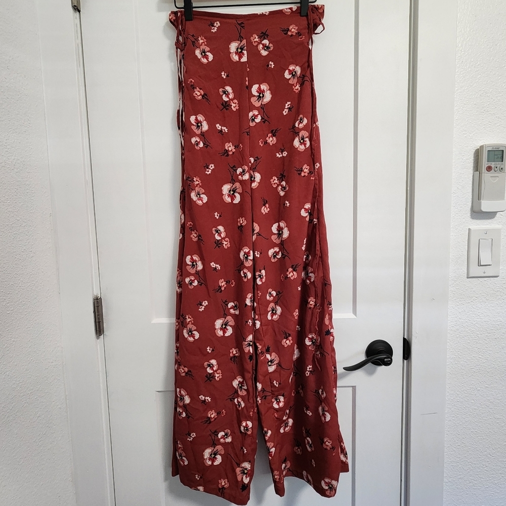 Band of Gypsies Russet Pink Poppy Field Corset Side Wide Leg High Waist Pants